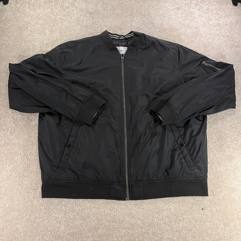 Old Navy Bomber Jacket Mens XXL Black Zip Up Utility MA-1 Style